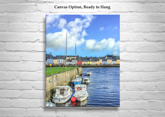 Galway Harbor Ireland Claddaugh Quay Art | Quaint Fishing Village & Boats