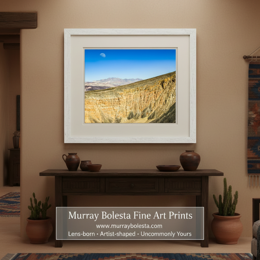 Desert landscape with a large crater and mountains in the background, Death Valley National Park Desert Landscape Art with Ubehebe Crater by Murray Bolesta