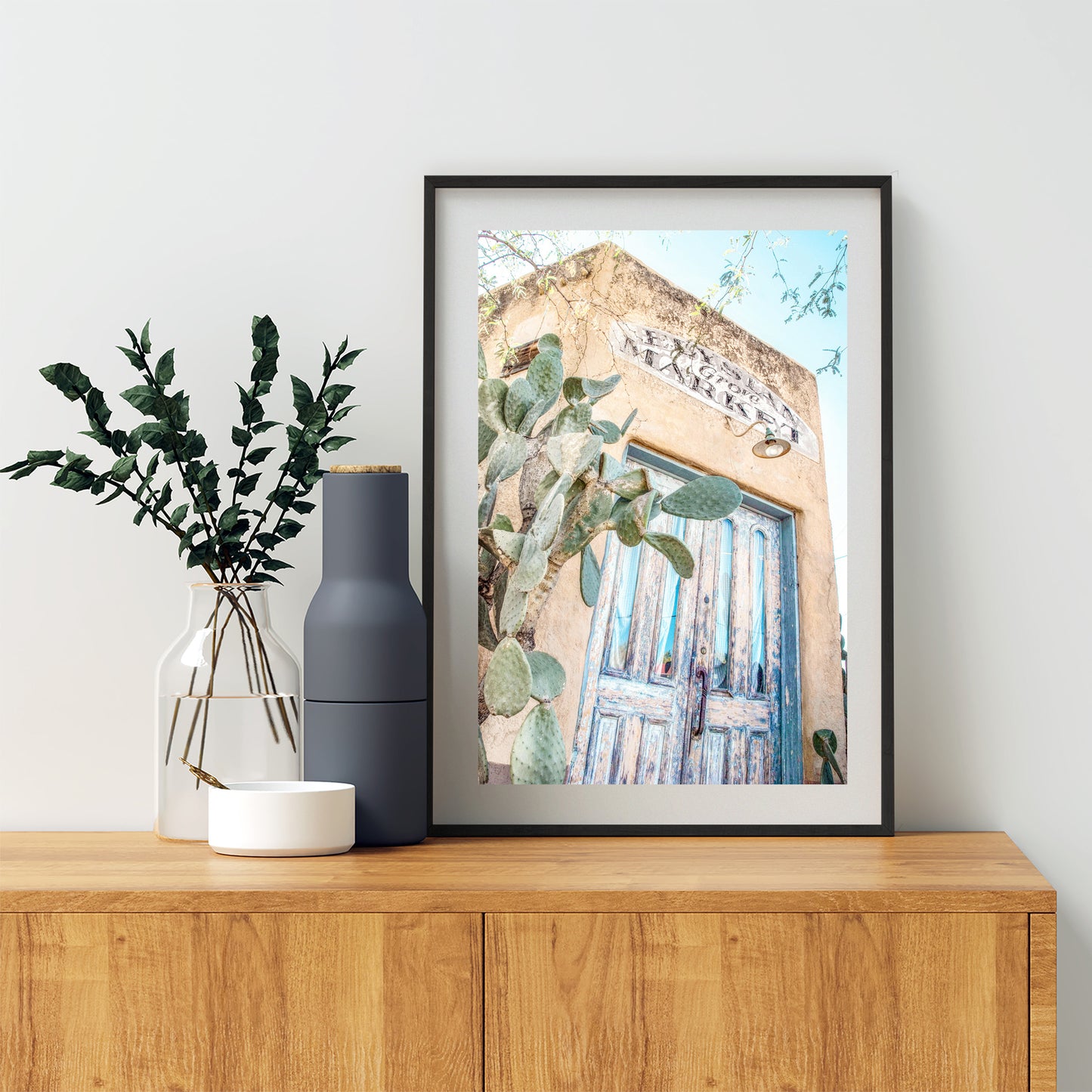 Tucson Art Photography with Elysian Grove Blue Door and Cactus | Barrio Viejo Wall Decor Gift