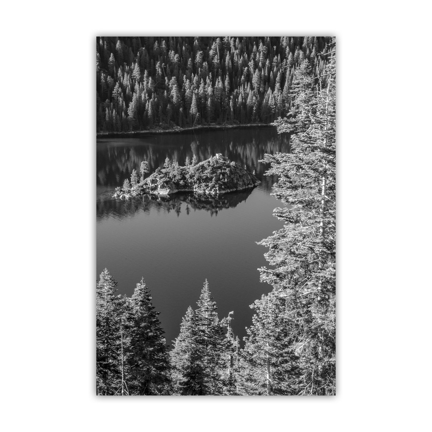 Tahoe Print in Black and White with Emerald Bay and Fannette Island | Sierra Mountains Art Photo Gift for Home or Office