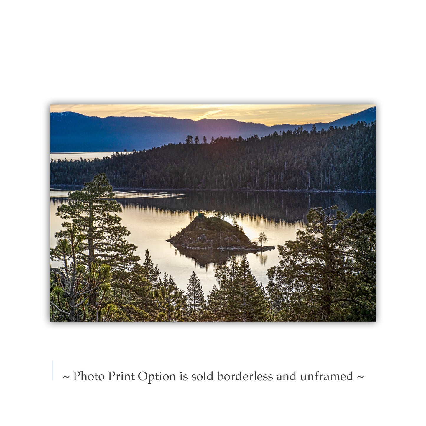 Lake Tahoe Emerald Bay Wall Art | Peaceful Mountain Sunrise Photograph | Sierra Nevada Artwork Gift for Home or Office