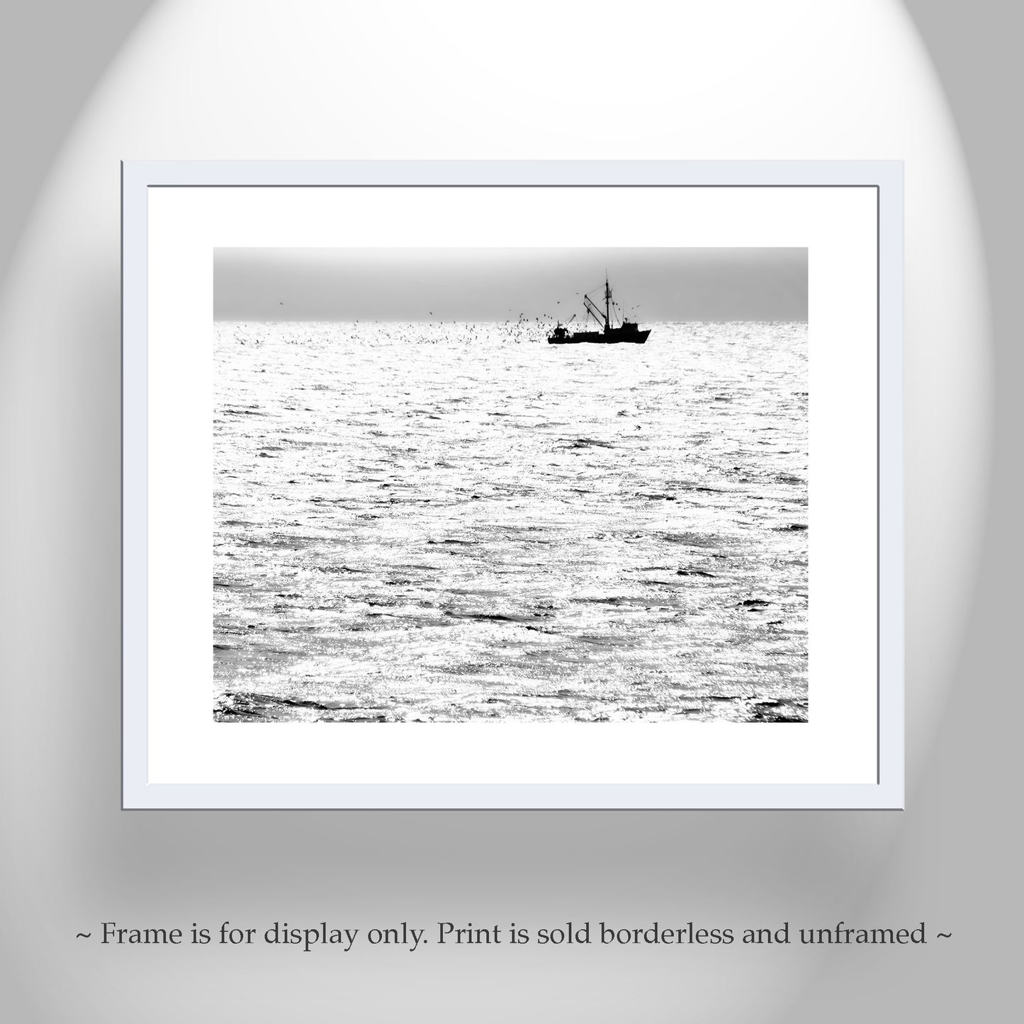 Block Island Fishing Trawler Ocean Art Print in Black and White
