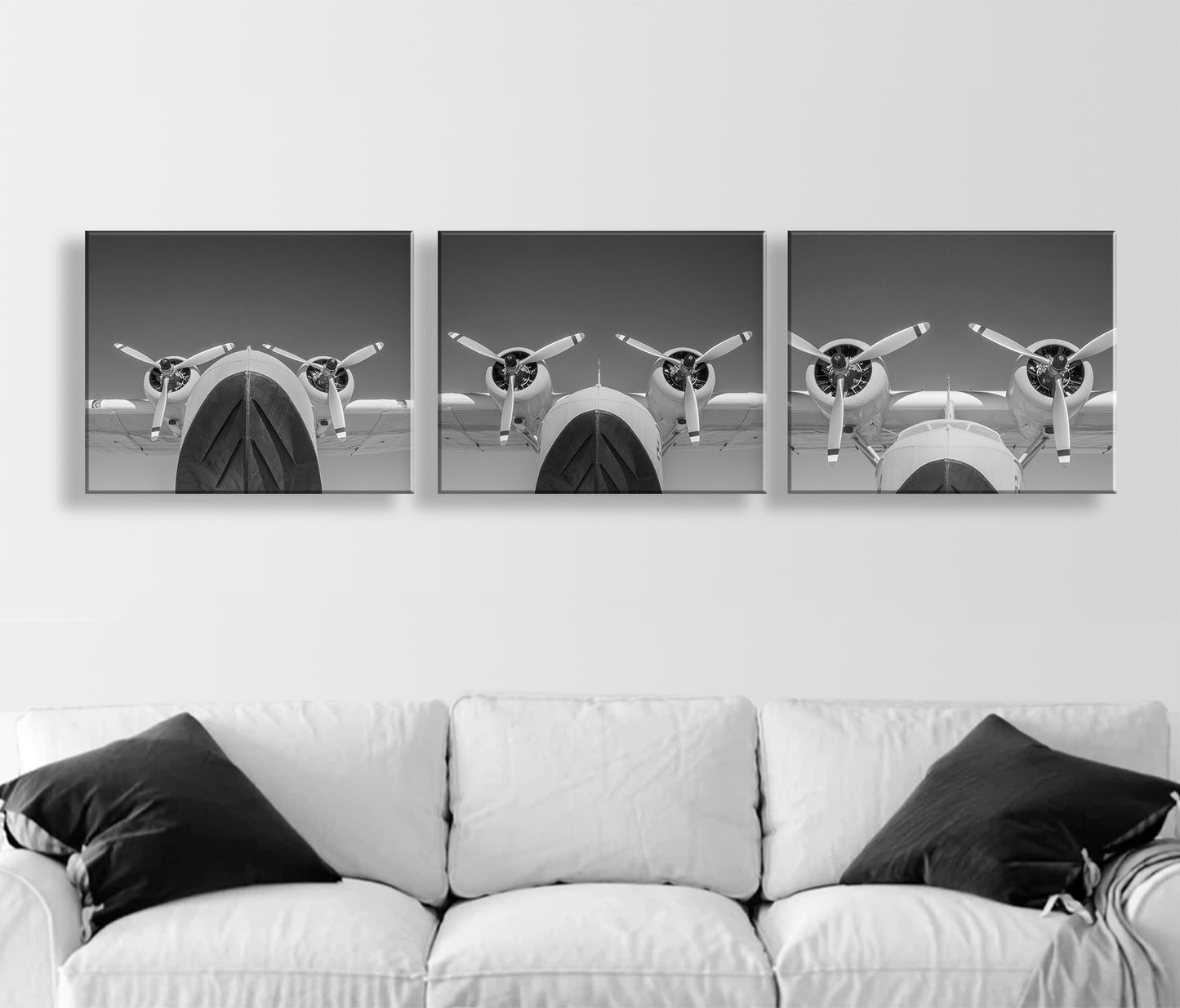 Vintage Seaplane Flying Boat Artwork – Black & White Art Set