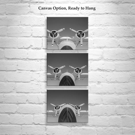 Vintage Seaplane Flying Boat Art Black White Print Set Triptych