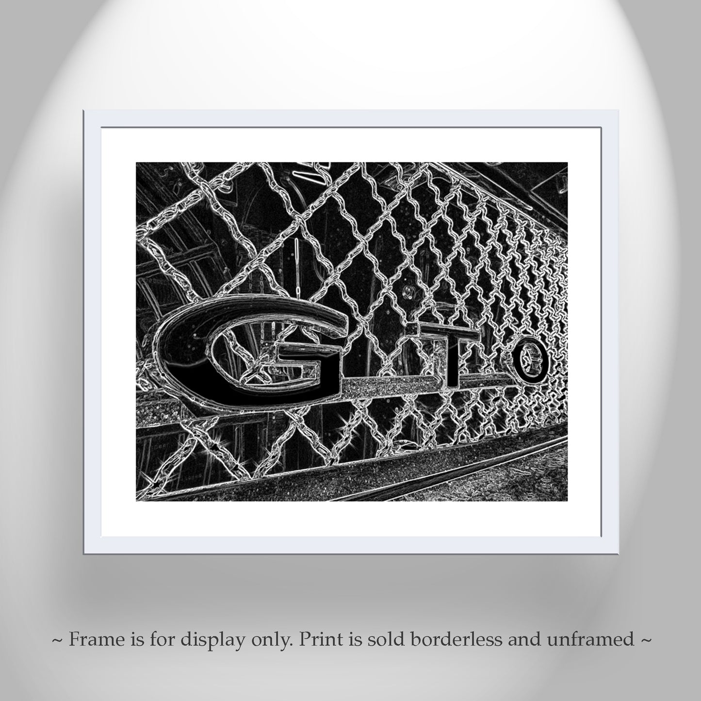 Pontiac GTO Car Art Print in Black and White as Wall Decor