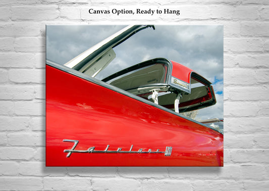 Red Ford Fairlane Skyliner Art | Vintage Convertible Car Print