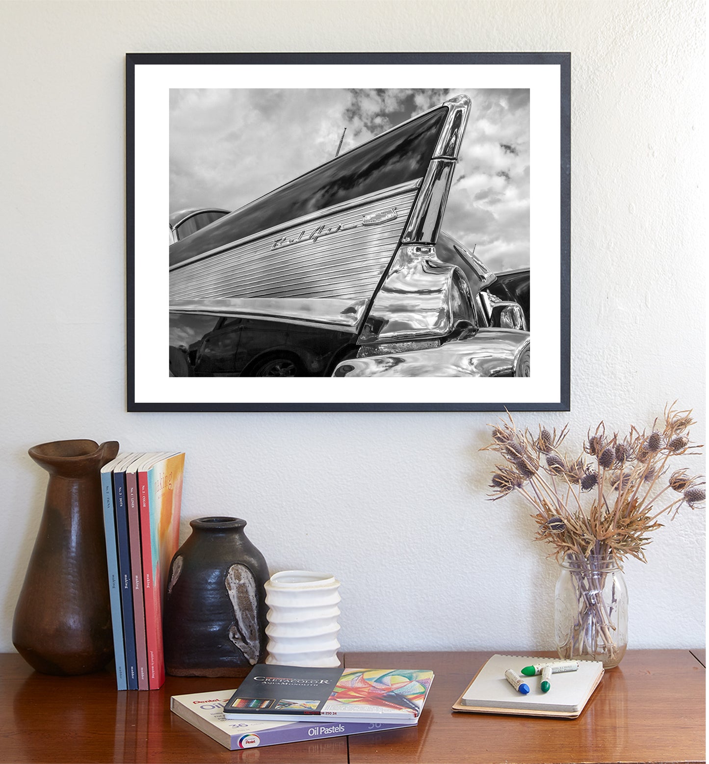 Chevy Bel Air Black and White Classic Car Art Print for Your Walls