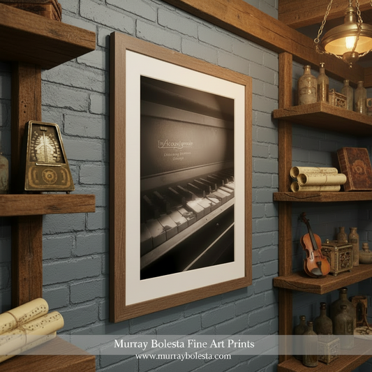 Canvas print of a piano on a white brick wall, Ruby Arizona by Murray Bolesta