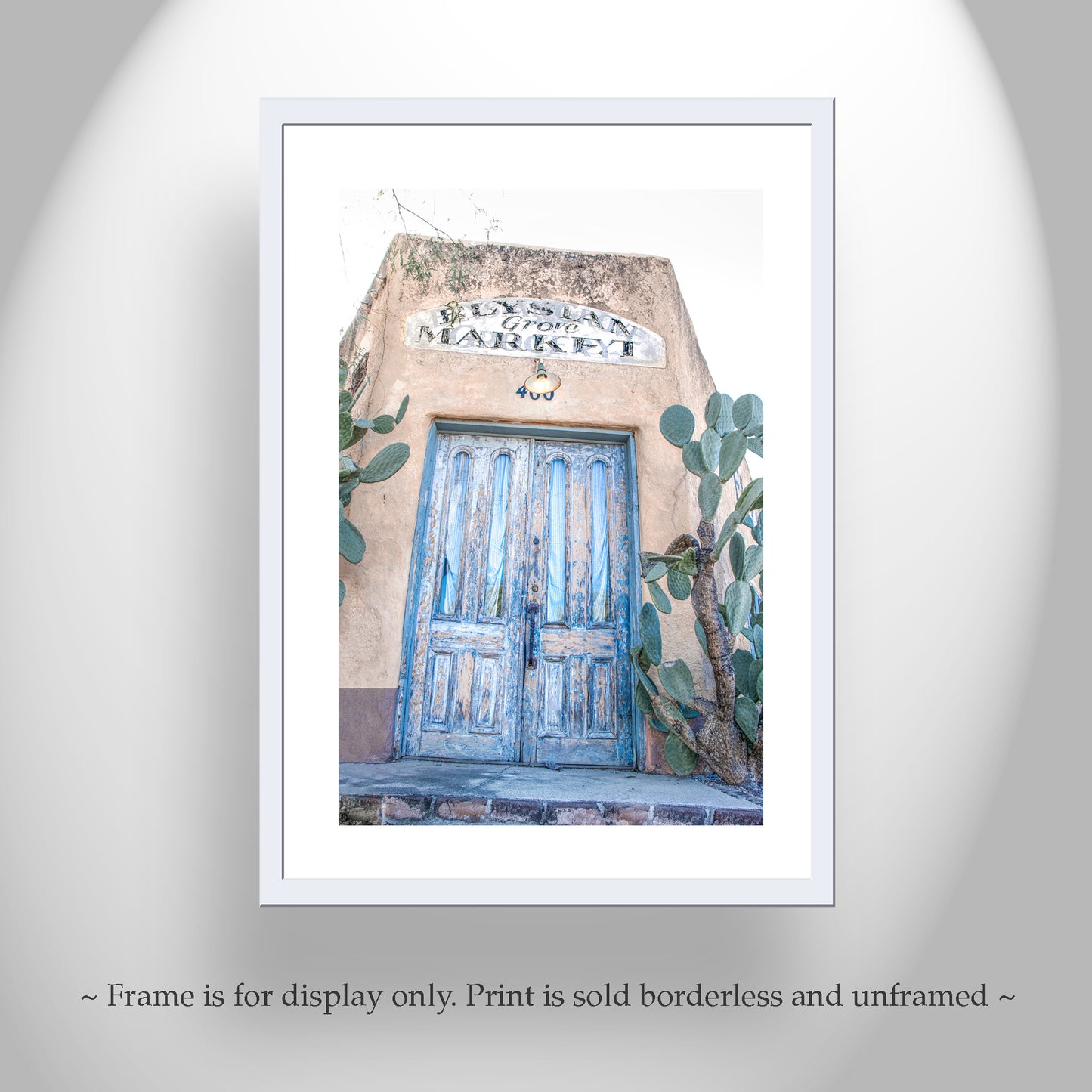 Old Tucson Art Print with Blue Barrio Door at Elysian Grove | Southwestern Style Wall Decor Gift for Home or Office