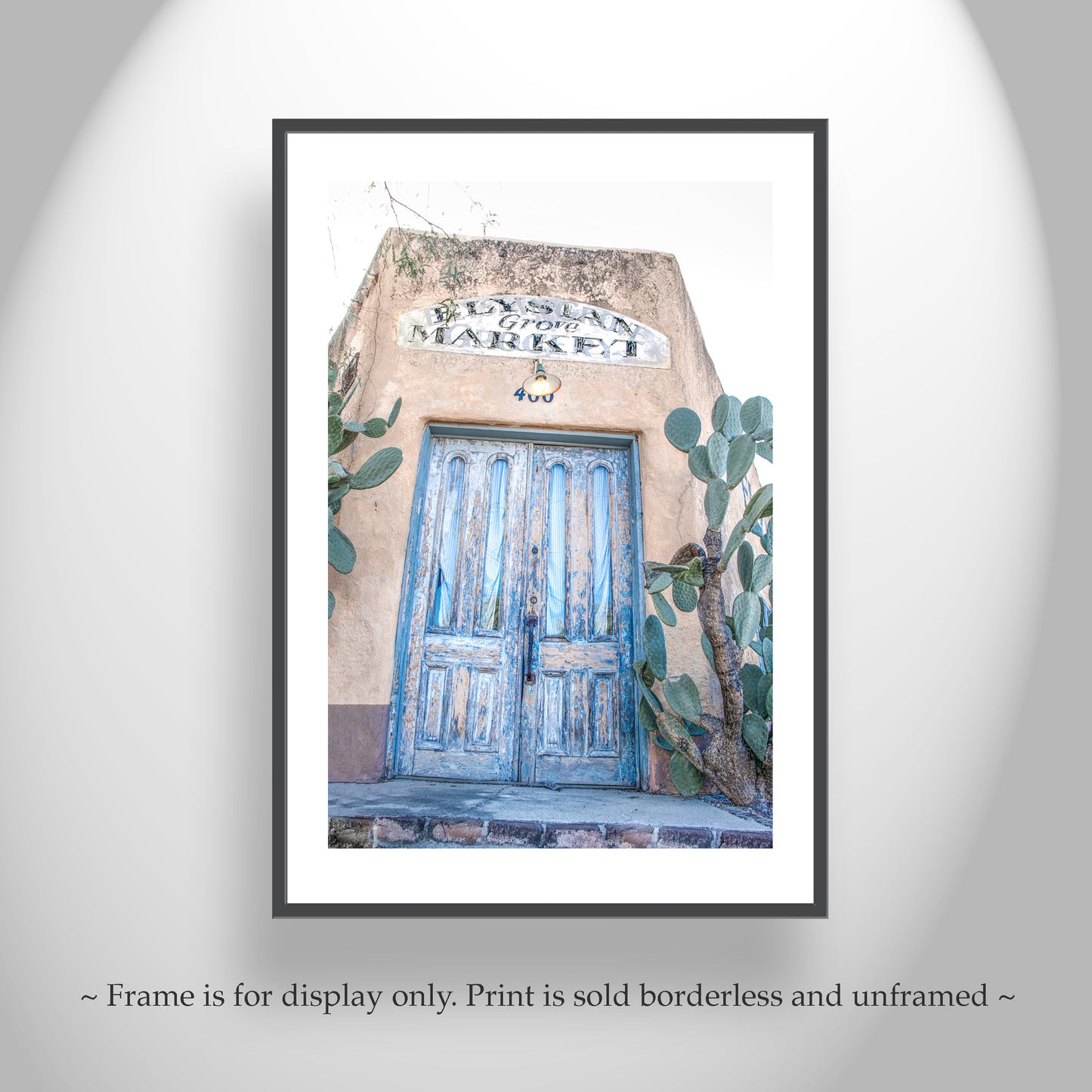 Old Tucson Art Print with Blue Barrio Door at Elysian Grove | Southwestern Style Wall Decor Gift for Home or Office