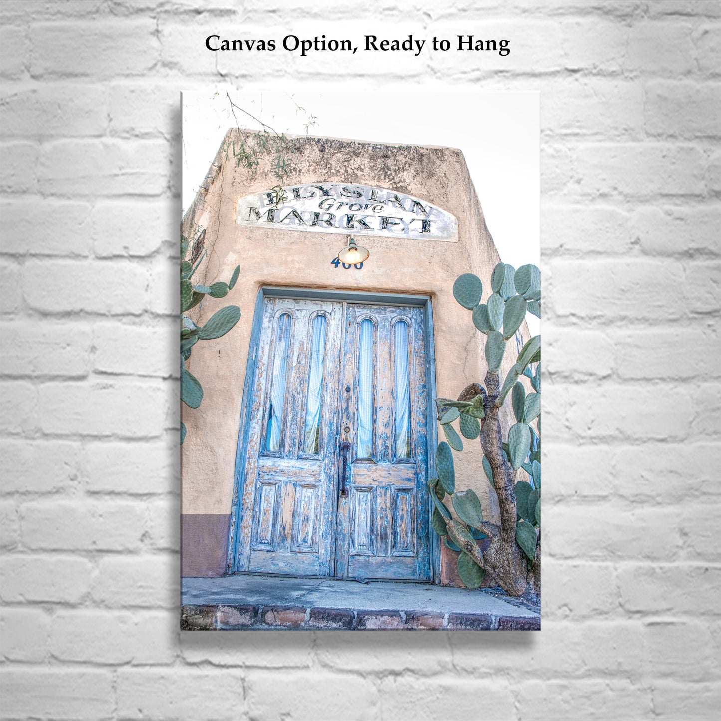 Old Tucson Art Print with Blue Barrio Door at Elysian Grove | Southwestern Style Wall Decor Gift for Home or Office