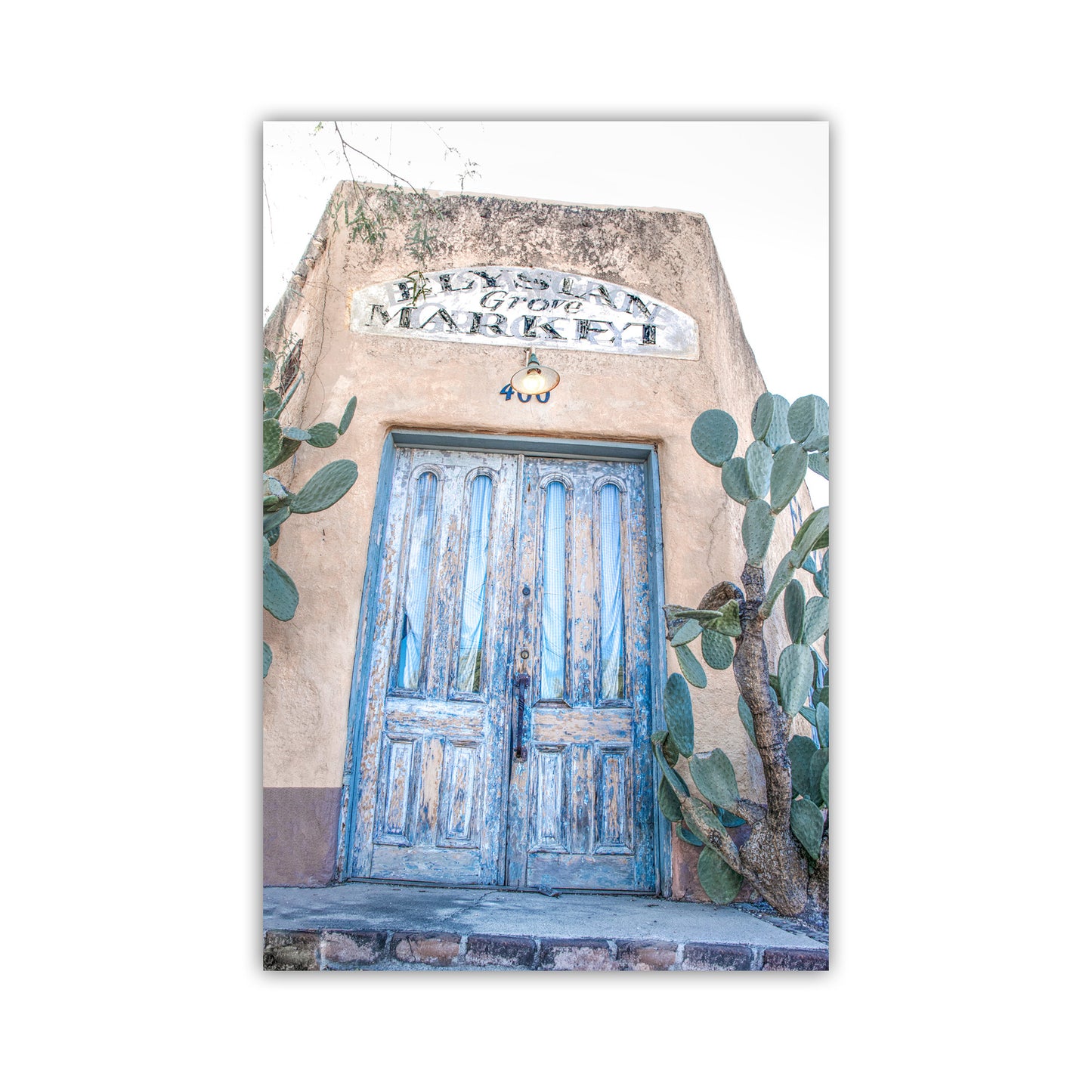 Old Tucson Art Print with Blue Barrio Door at Elysian Grove | Southwestern Style Wall Decor Gift for Home or Office