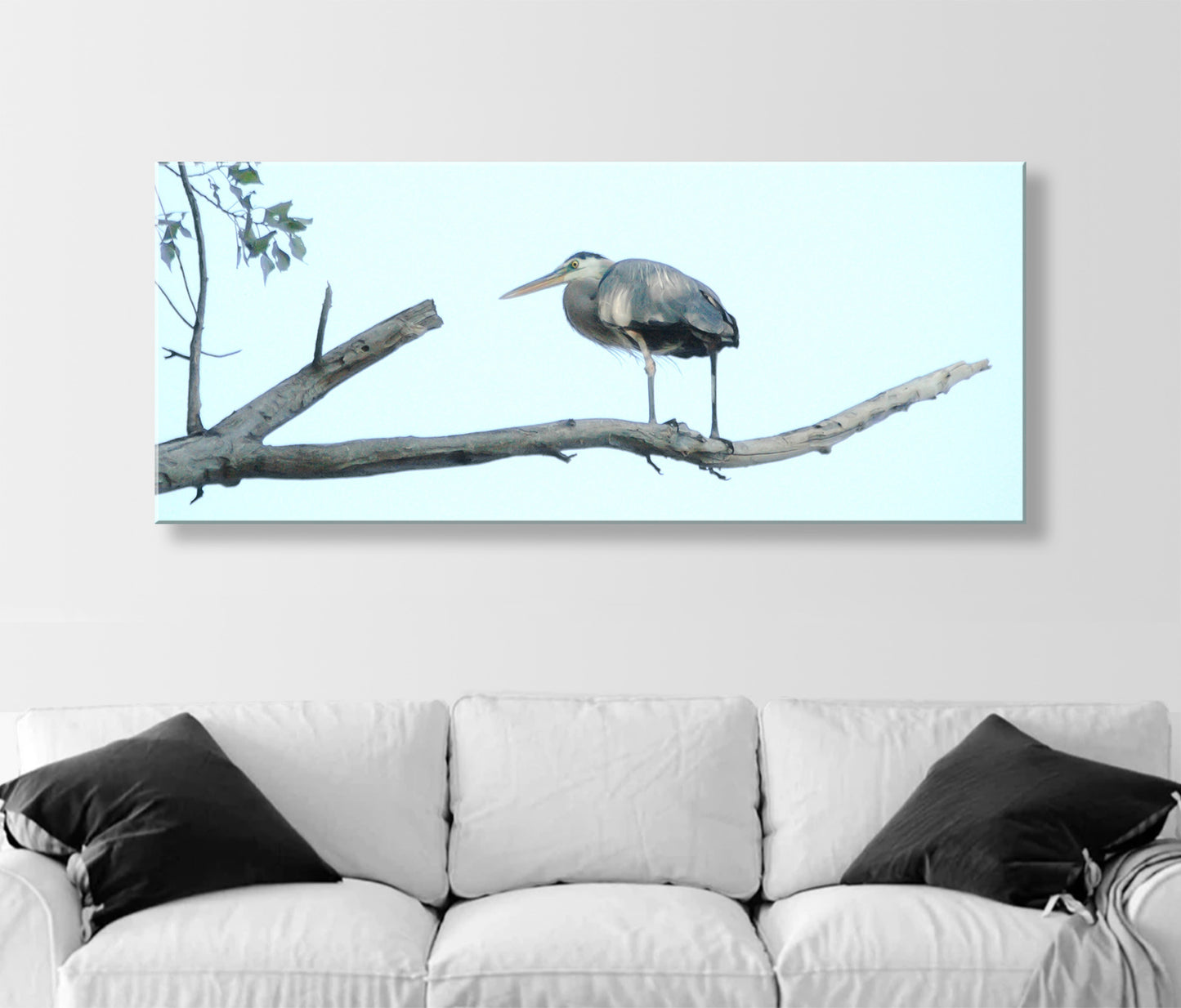 Great Blue Heron Bird Panorama Art Print | Minimalist Wall Decor