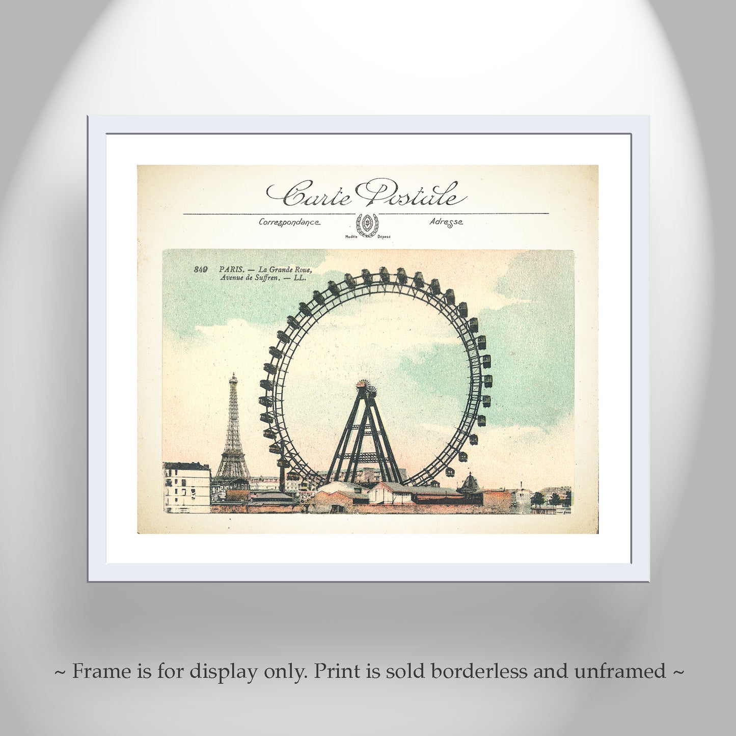 Vintage Art Print of Paris Ferris Wheel and Eiffel Tower | French Wall Decor Gift for Home or Office