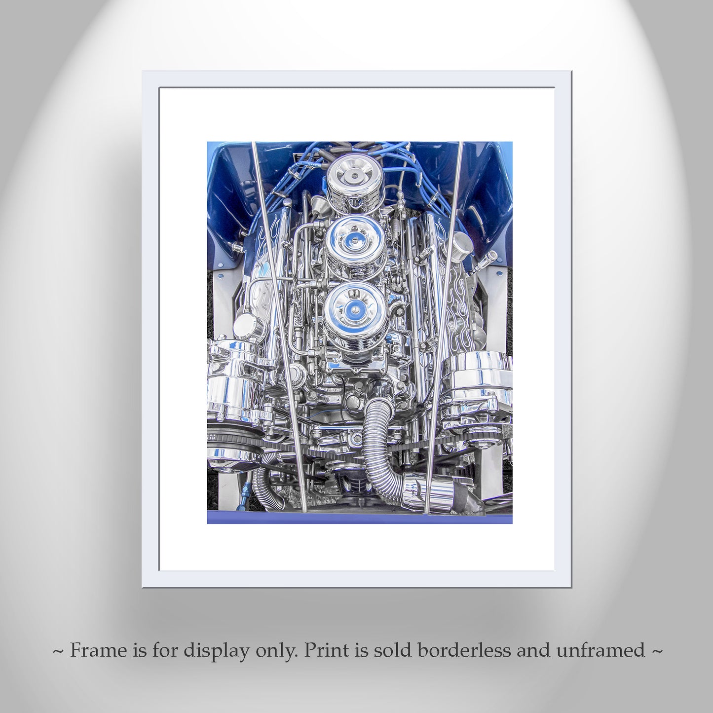 Automotive Wall Art with Chromed Hot Rod Car Engine