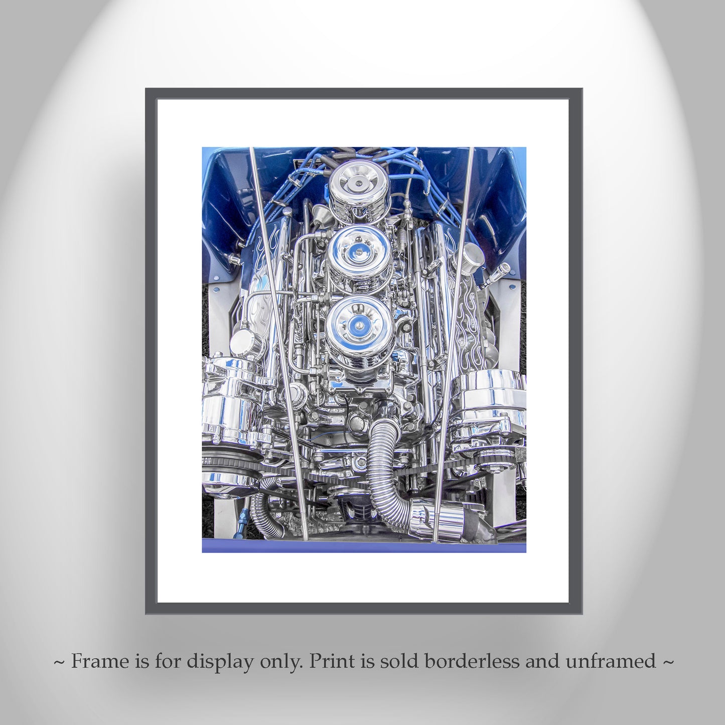 Automotive Wall Art with Chromed Hot Rod Car Engine