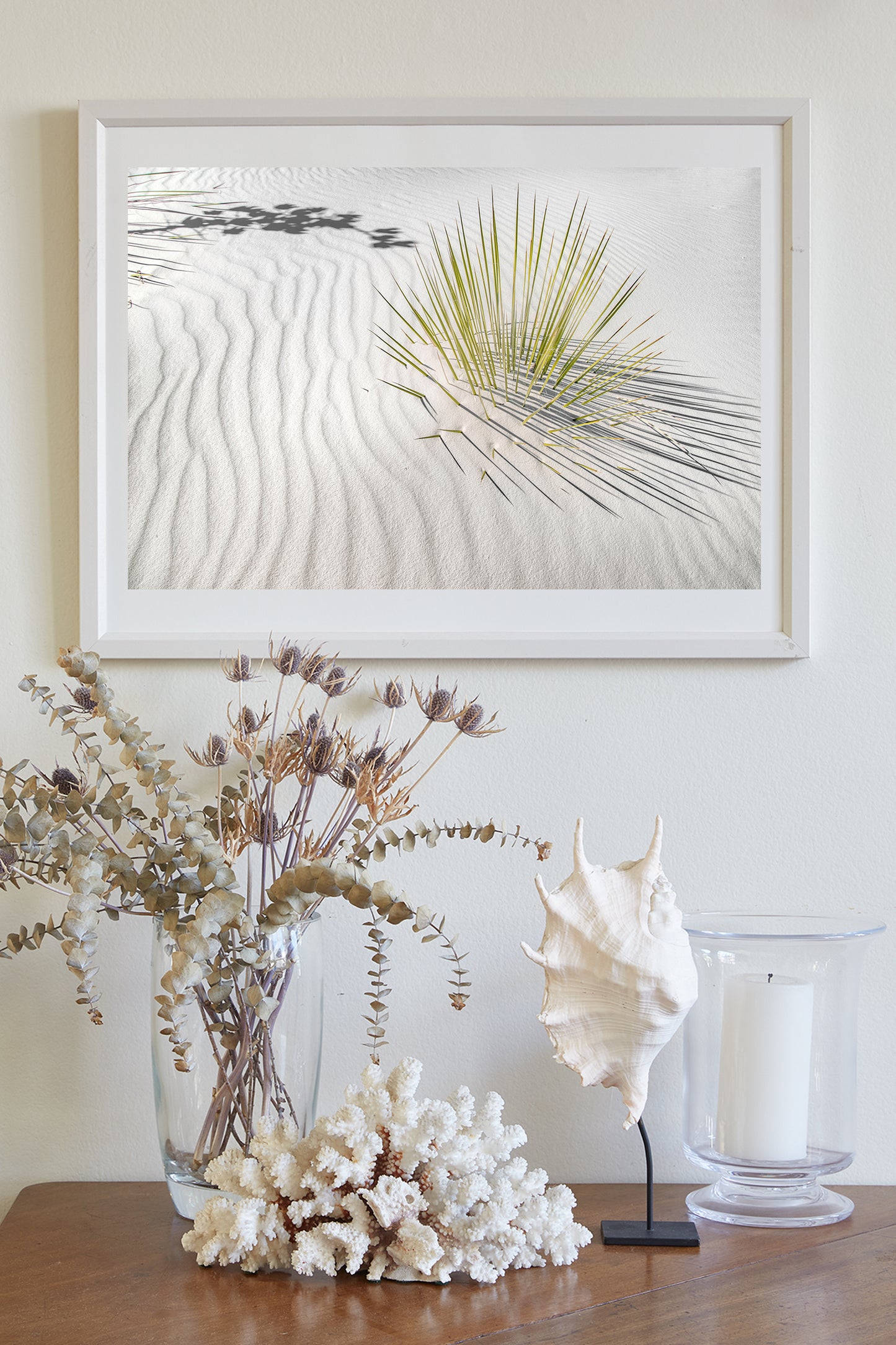 Desert Agave Framed Art for Sale with White Sand Dune in New Mexico USA