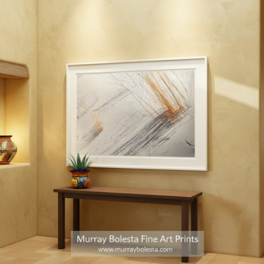 a serene landscape with a sandy beach and tall grasses swaying in the breeze. Abstract Minimalist Desert Art - New Mexico Gypsum Sand Dunes by Murray Bolesta