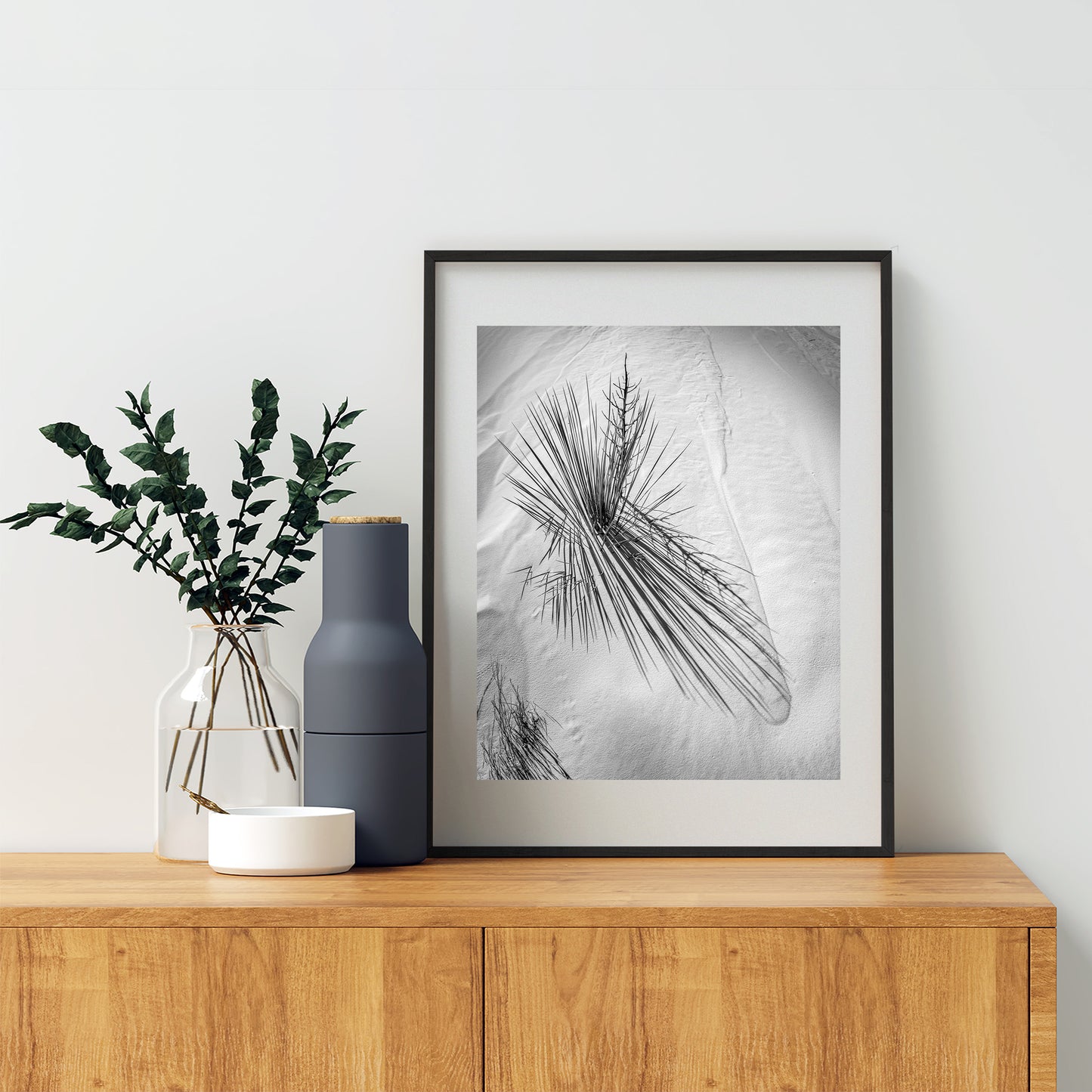 Desert Landscape Art with White Sand Dunes in Minimalist Black and White | Southwestern Style Home Decor Gift