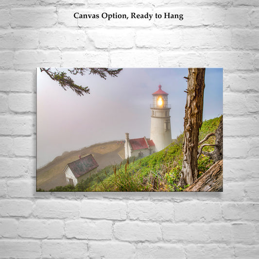 Heceta Head Oregon Lighthouse Photograph in Fog on West Coast