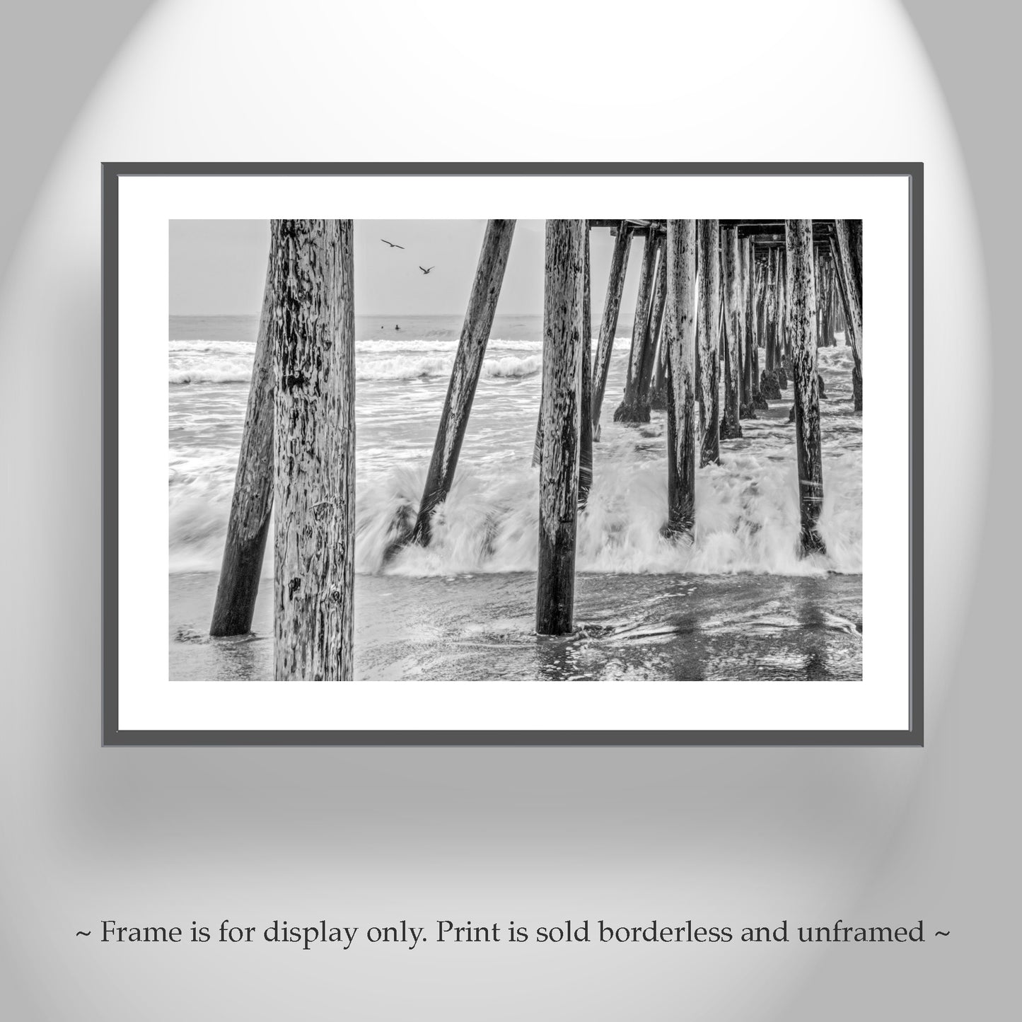 San Diego Wall Art with Imperial Beach Pier in Black and White | Southern California Home Decor Gift