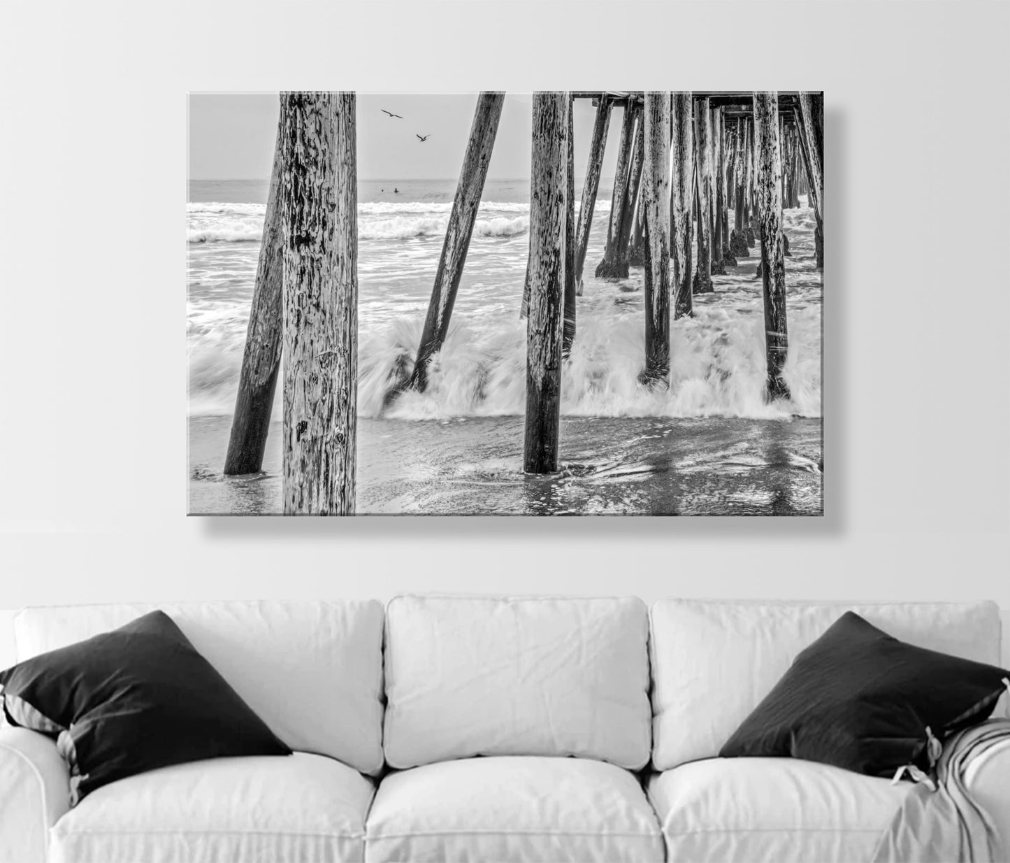 San Diego Wall Art with Imperial Beach Pier in Black and White | Southern California Home Decor Gift