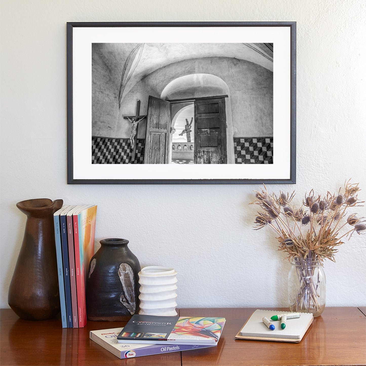 Black and White Historic Church Art at San Xavier Mission Tucson