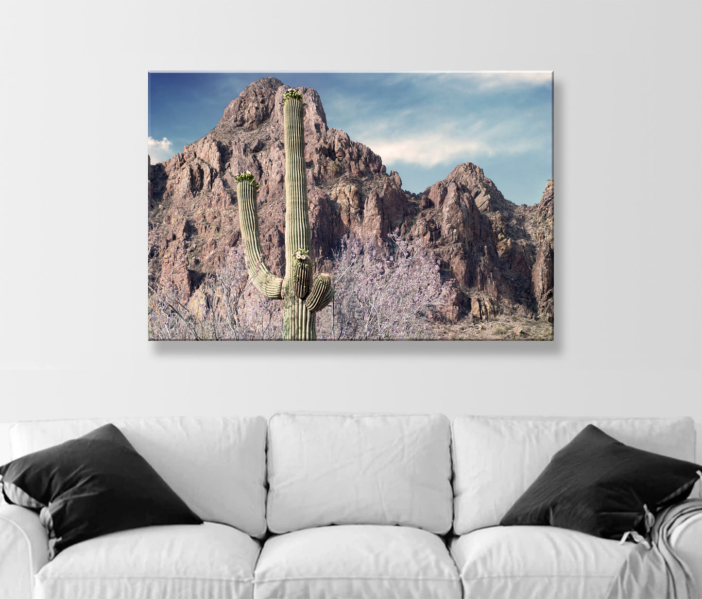 Tucson Arizona Desert Mountain Landscape Art Print with Ironwood Flowers