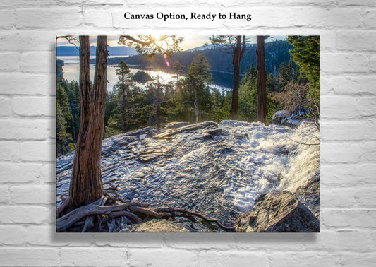 Sierra Mountain Tahoe Waterfall Art | Emerald Bay Sunrise Picture