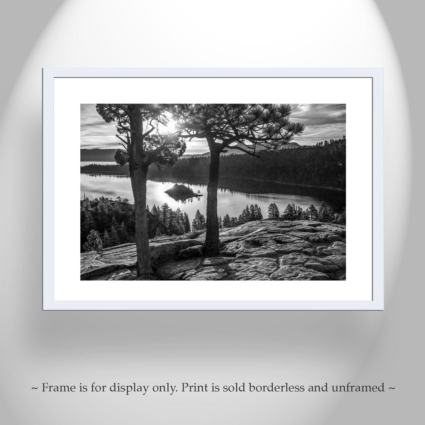 Black and White Lake Tahoe Photograph at Emerald Bay | Sierra Nevada Mountains Wall Art for Home or Office