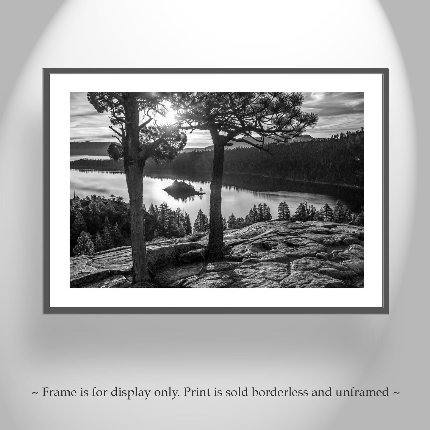 Black and White Lake Tahoe Photograph at Emerald Bay | Sierra Nevada Mountains Wall Art for Home or Office