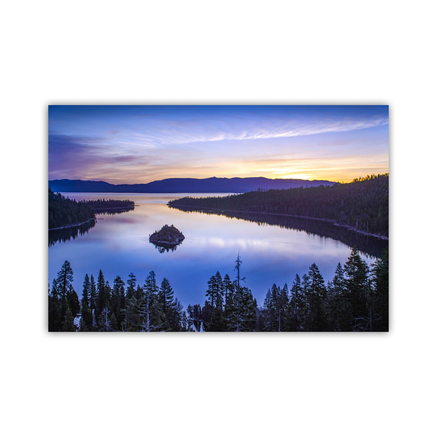 Emerald Bay Sunrise at Lake Tahoe | Sierra Nevada Mountains | Framed Canvas or Photography Print Gift for Home or Office