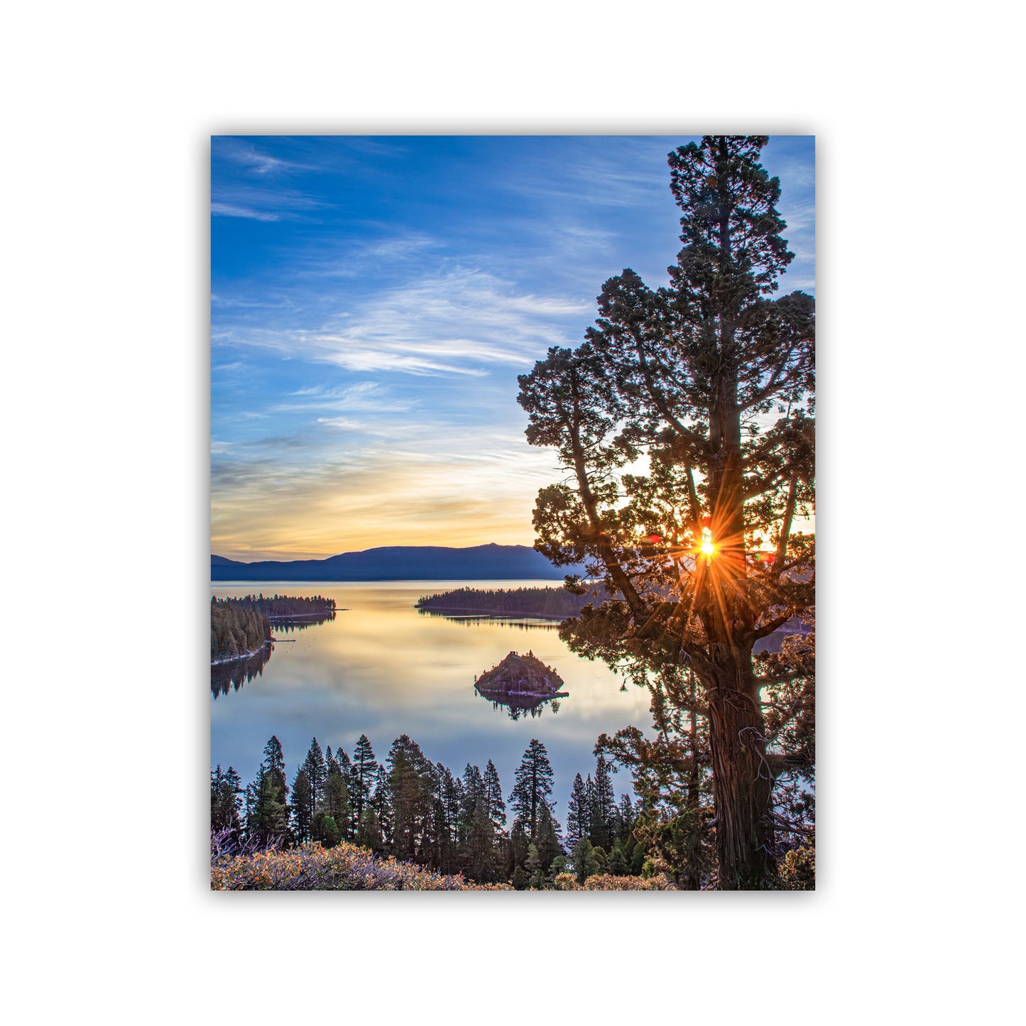 Lake Tahoe Art Photo Print with Emerald Bay Sunrise | Rustic Mountain Photography Gift