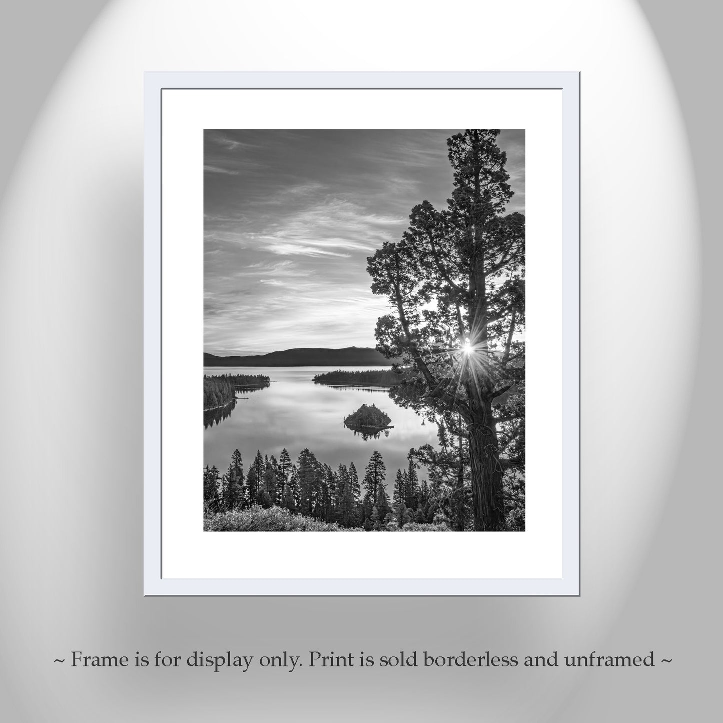 Black and White Photo of Lake Tahoe with Emerald Bay Sunrise | Fine Art Print of Sierra Nevada for Home