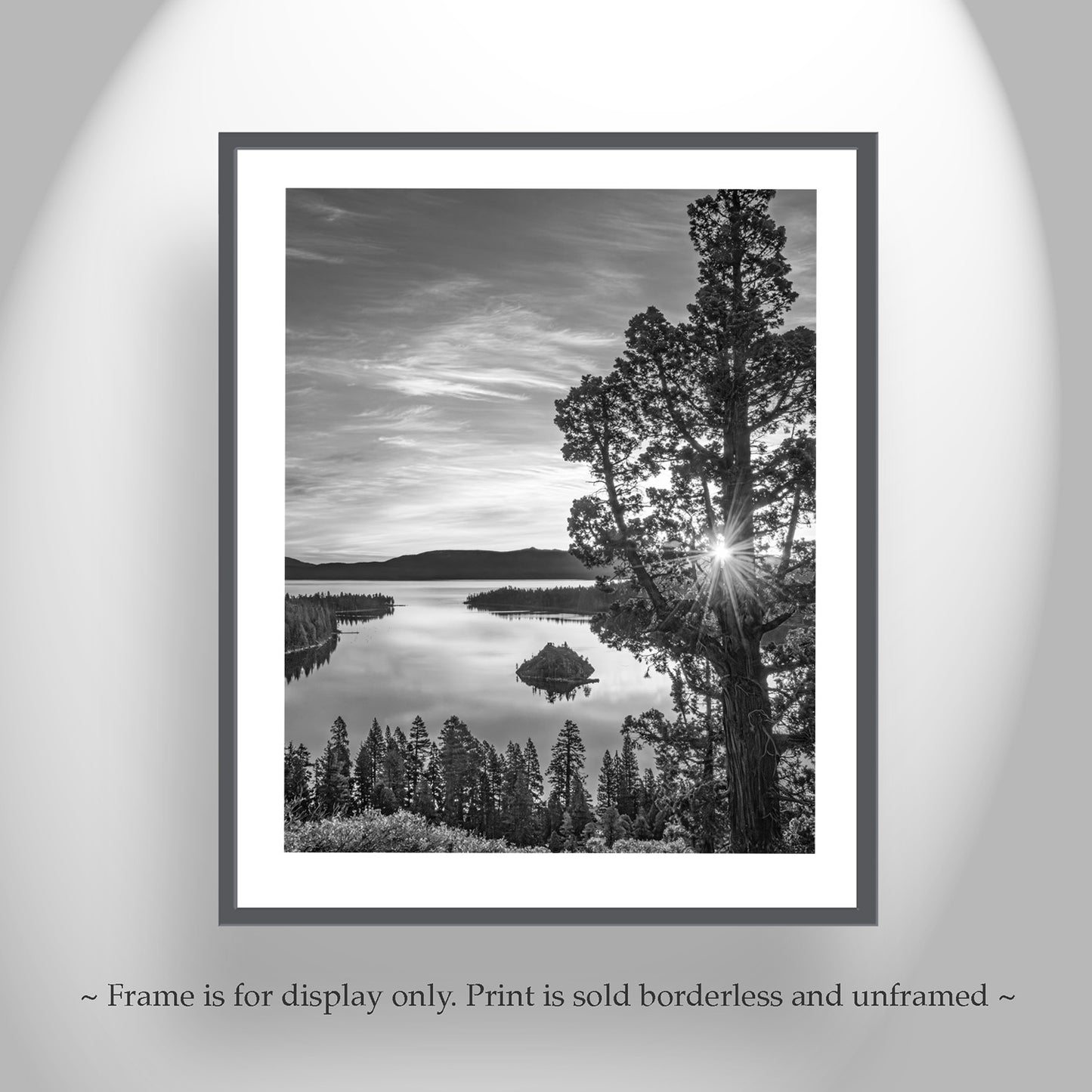 Black and White Photo of Lake Tahoe with Emerald Bay Sunrise | Fine Art Print of Sierra Nevada for Home
