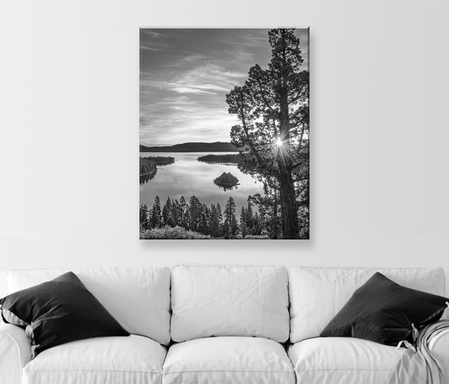 Black and White Photo of Lake Tahoe with Emerald Bay Sunrise | Fine Art Print of Sierra Nevada for Home