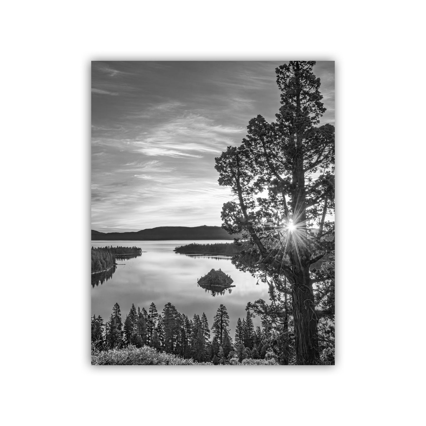 Black and White Photo of Lake Tahoe with Emerald Bay Sunrise | Fine Art Print of Sierra Nevada for Home