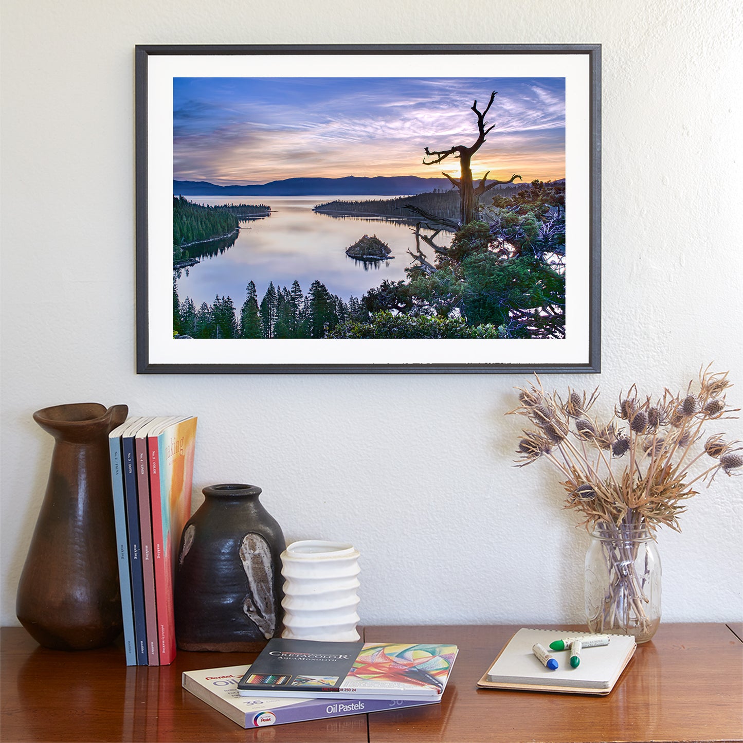 Lake Tahoe Sunrise Landscape Art Print with Emerald Bay with Ponderosa Pine Forest | Tahoe Photography Gift