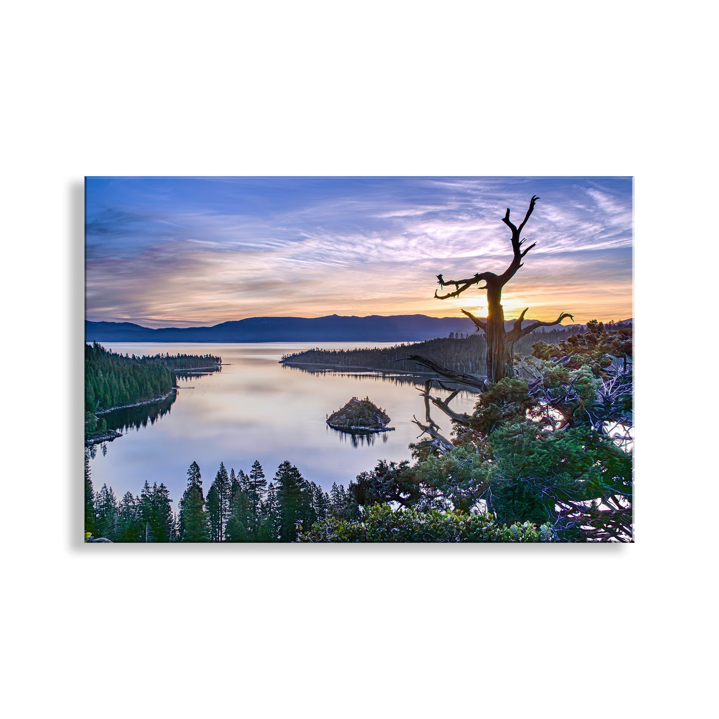 Lake Tahoe Sunrise Landscape Art Print with Emerald Bay with Ponderosa Pine Forest | Tahoe Photography Gift