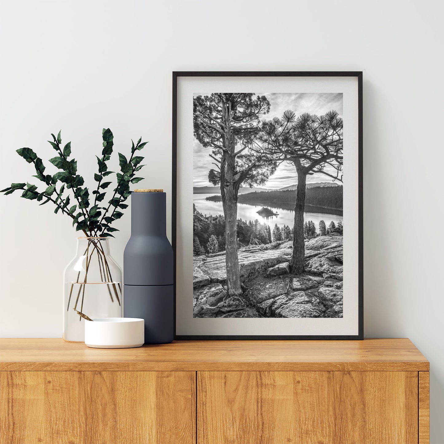 Sierra Tahoe Black and White Print with Emerald Bay as Wall Decor for Home | Lake Tahoe Gift Art