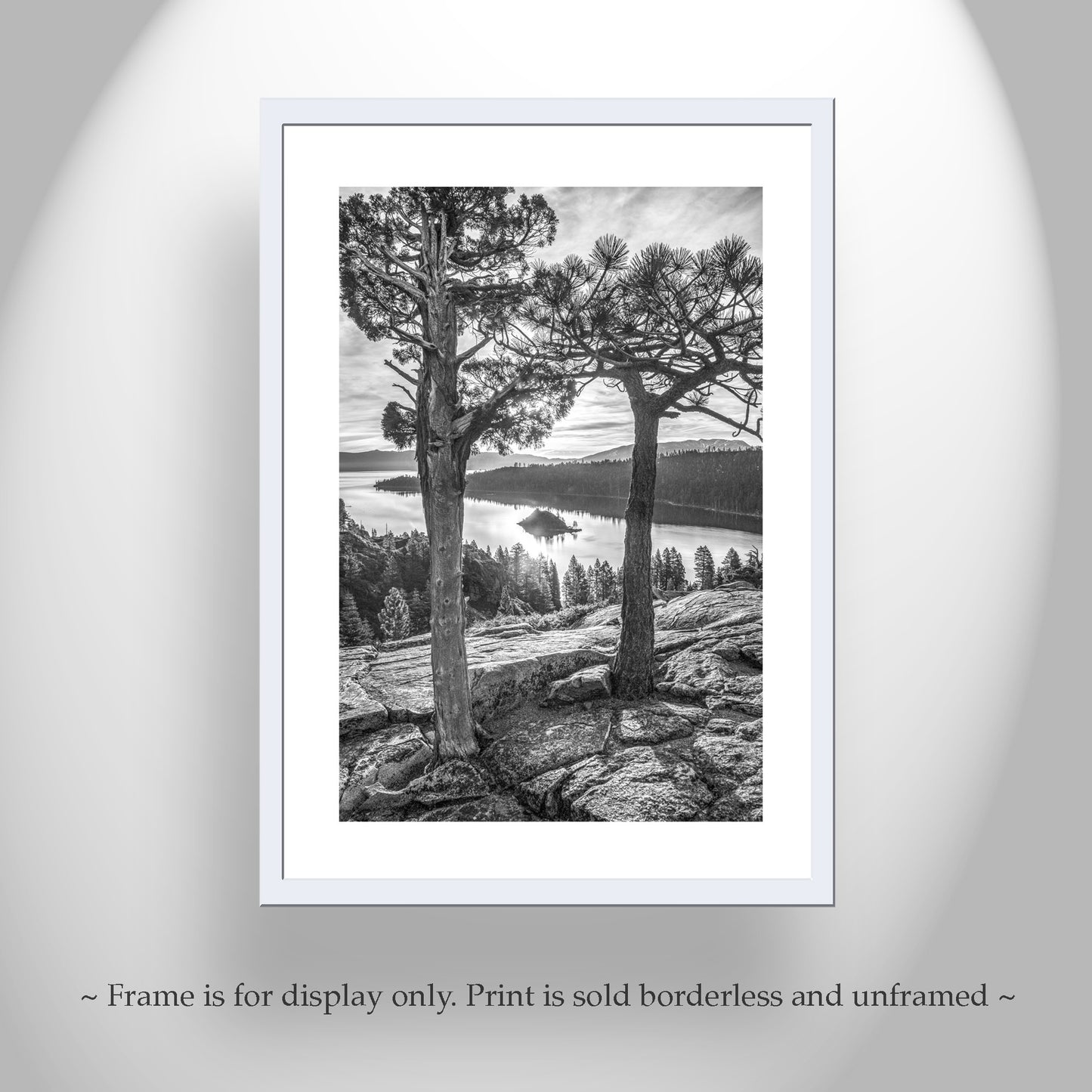 Sierra Tahoe Black and White Print with Emerald Bay as Wall Decor for Home | Lake Tahoe Gift Art