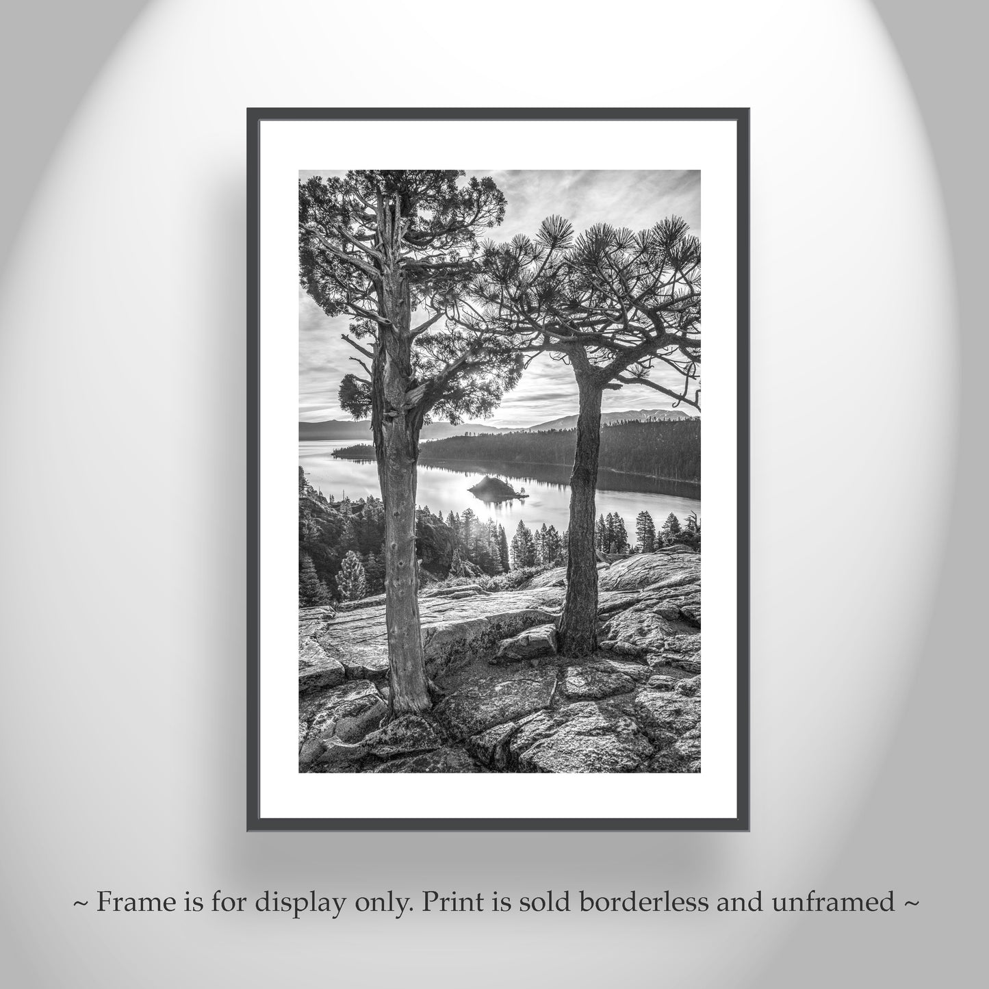 Sierra Tahoe Black and White Print with Emerald Bay as Wall Decor for Home | Lake Tahoe Gift Art