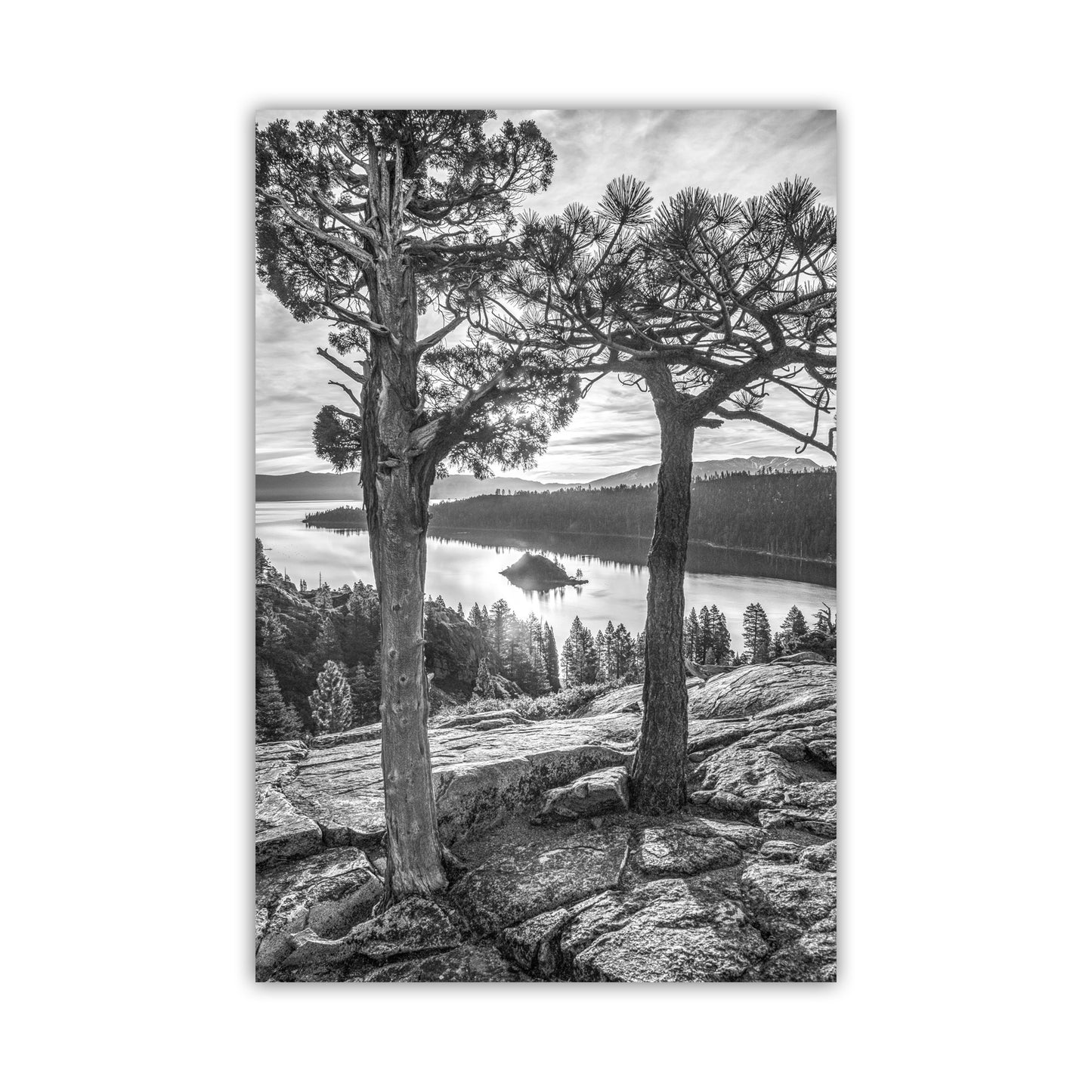 Sierra Tahoe Black and White Print with Emerald Bay as Wall Decor for Home | Lake Tahoe Gift Art