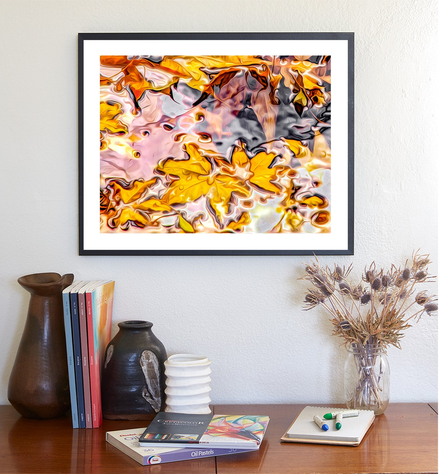 Autumn Sycamore Leaves in Water Art Nature Photography Print
