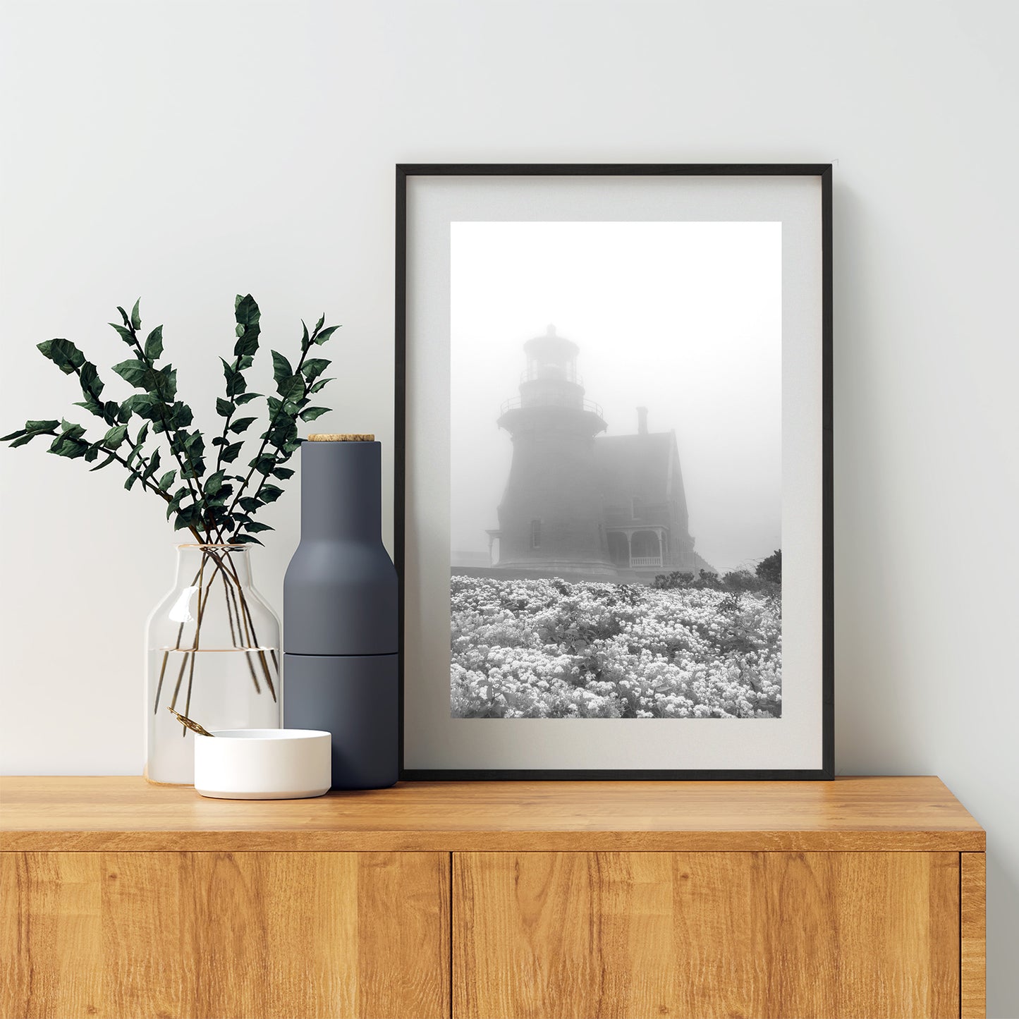 Block Island Lighthouse Black and White Art for Home on Stretched Canvas or Photo Print