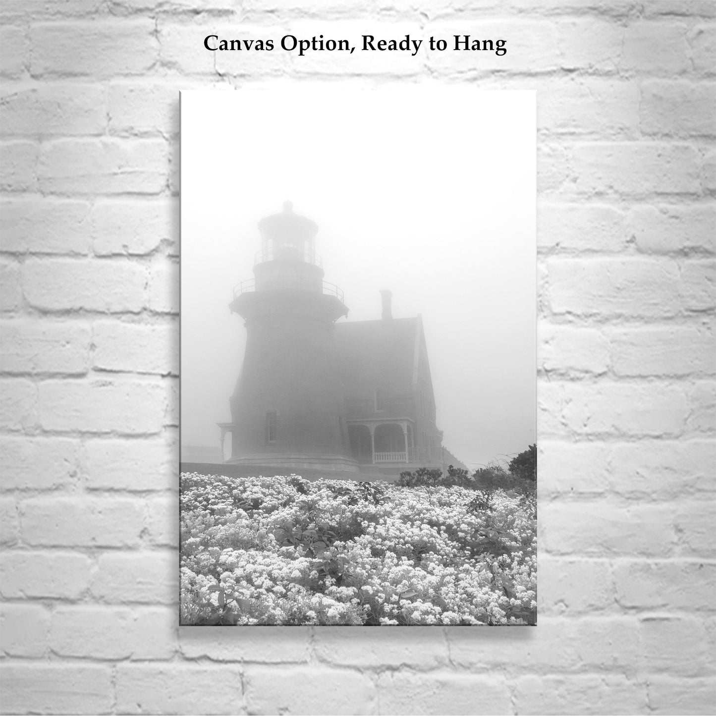 Block Island Lighthouse Black and White Art for Home on Stretched Canvas or Photo Print