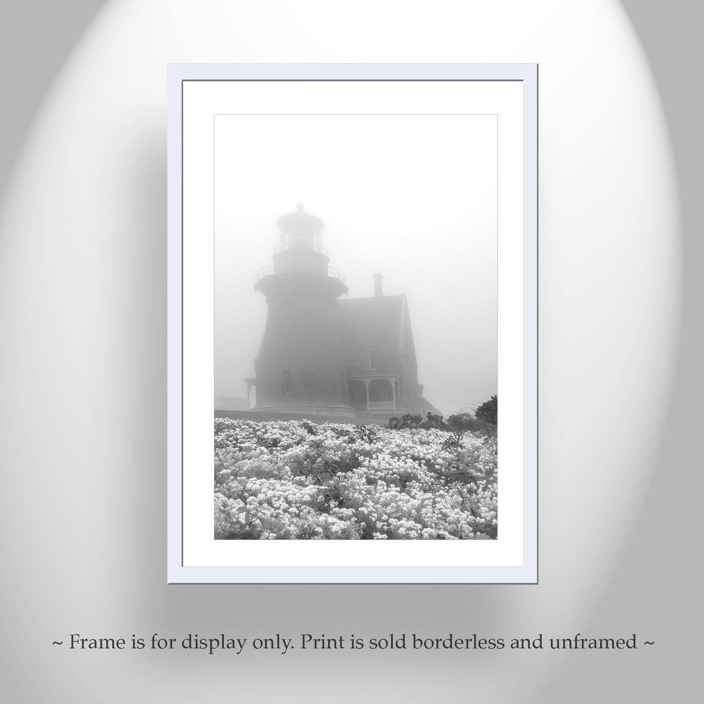 Block Island Lighthouse Black and White Art for Home on Stretched Canvas or Photo Print
