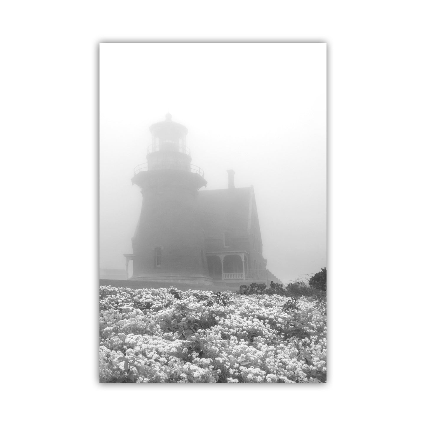 Block Island Lighthouse Black and White Art for Home on Stretched Canvas or Photo Print