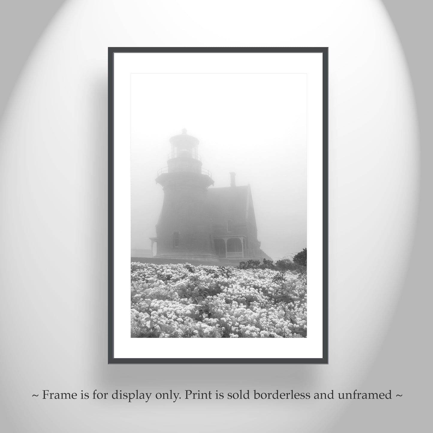 Block Island Lighthouse Black and White Art for Home on Stretched Canvas or Photo Print