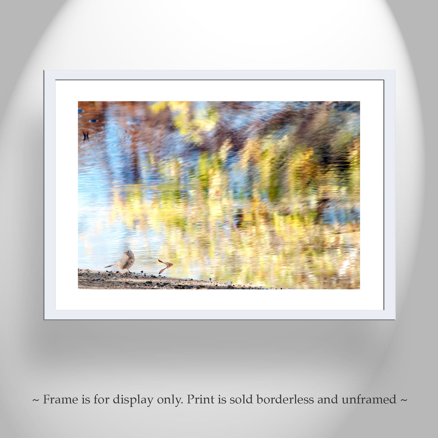 Painterly Art with Little Bird and Water Reflections with Fall Colors
